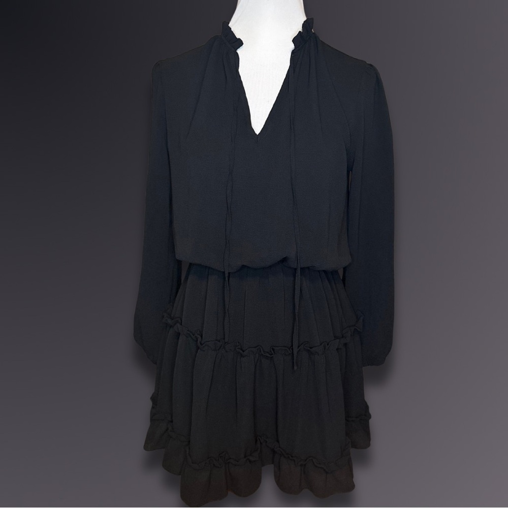 Black Long Sleeve Chiffon Sun Dress (size M)